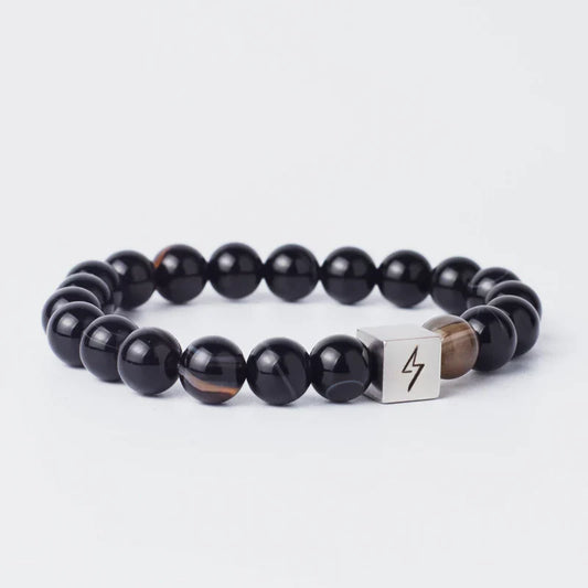 BLACK BANDED AGATE STONE BRACELET